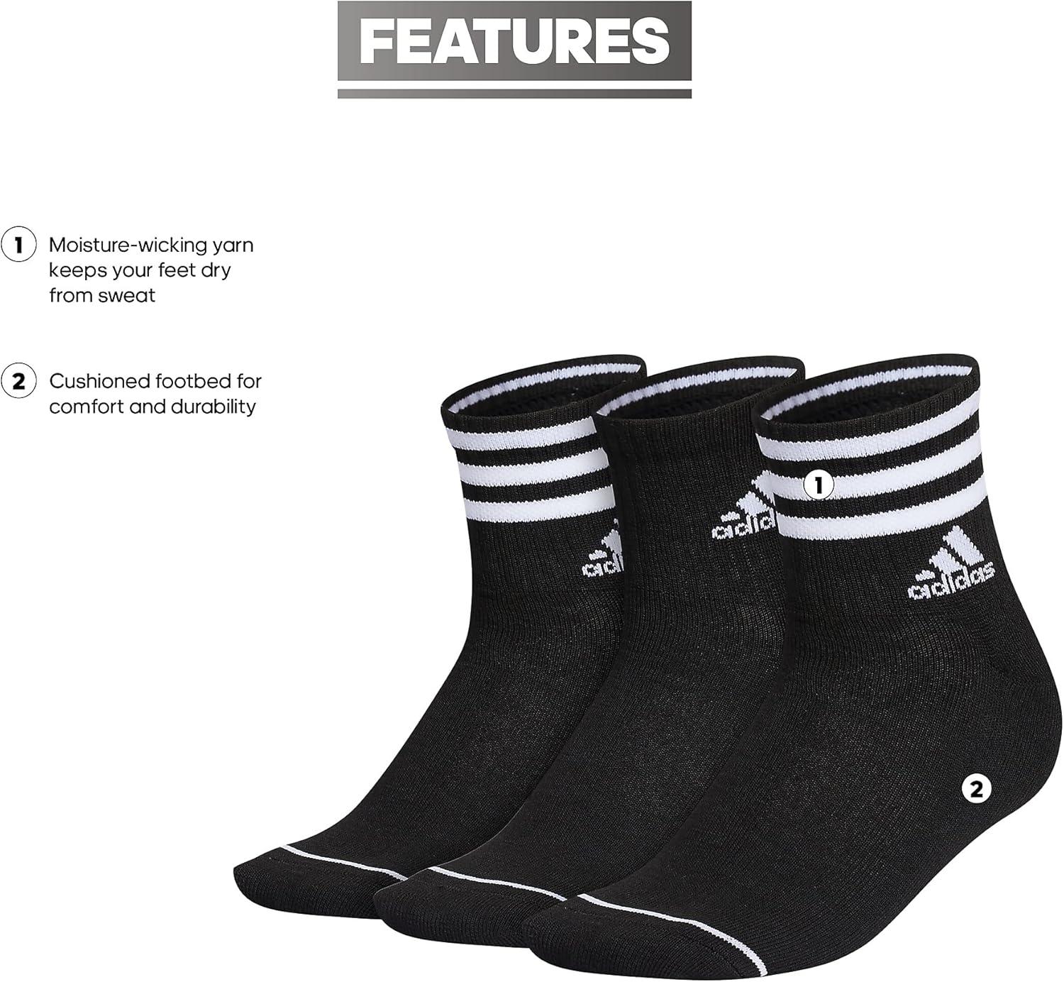 image:imageadidas Womens Cushioned Sport High Quarter Socks 3 Pairs Durable amp ComfortableBlackWhite3stripe3