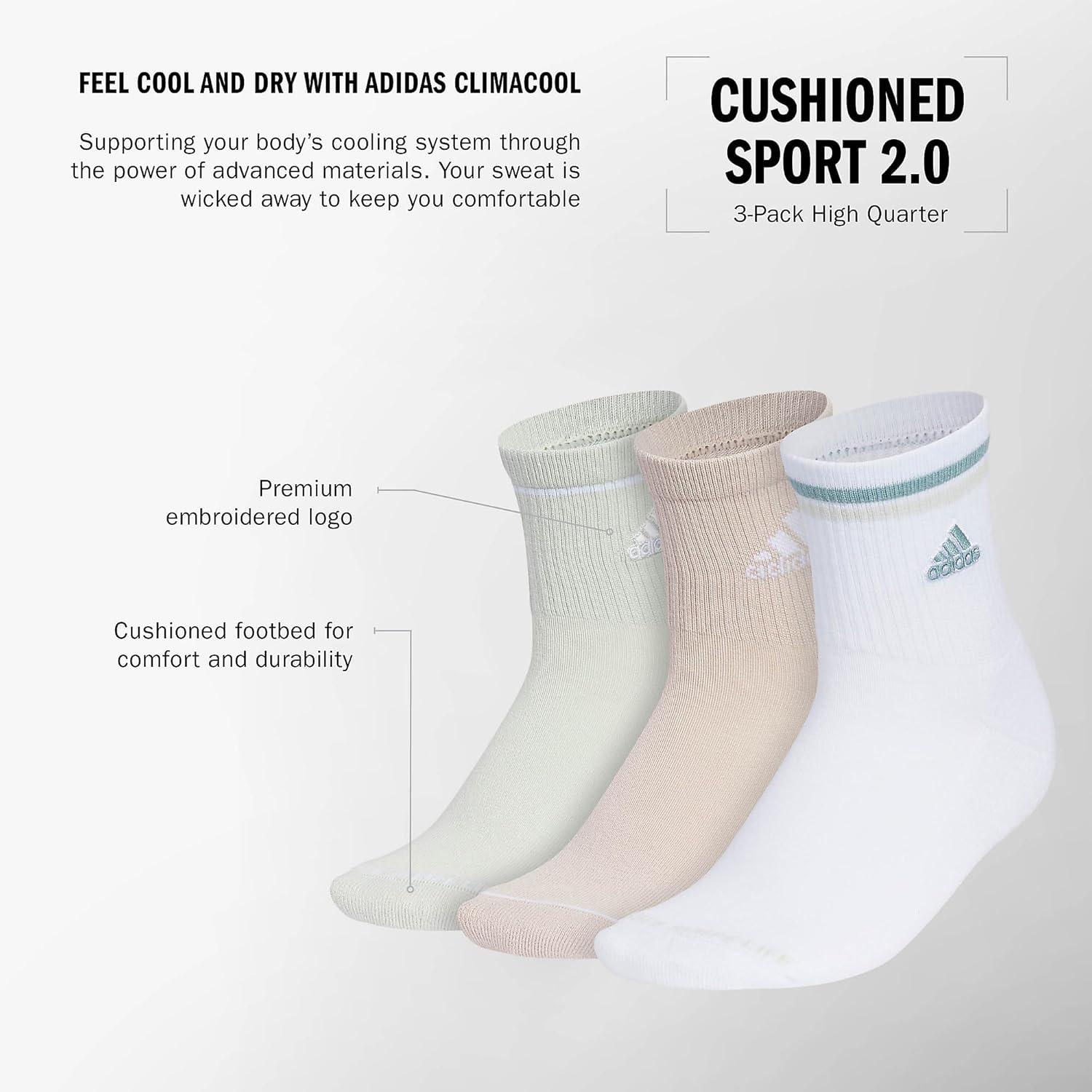 image:imageadidas Womens Cushioned Sport High Quarter Socks 3 Pairs Durable amp ComfortableLinen GreenWonder BeigeWhite2