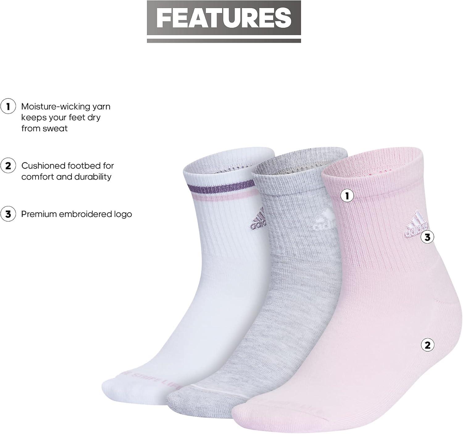 image:imageadidas Womens Cushioned Sport High Quarter Socks 3 Pairs Durable amp ComfortableOrchid Fusion PurpleCool Light HeatherWhite2