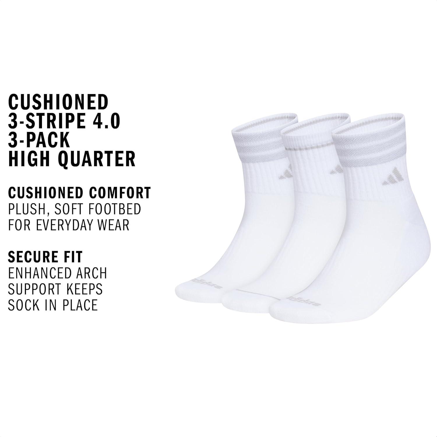 image:imageadidas Womens Cushioned Sport High Quarter Socks 3 Pairs Durable amp ComfortableWhite3stripe4