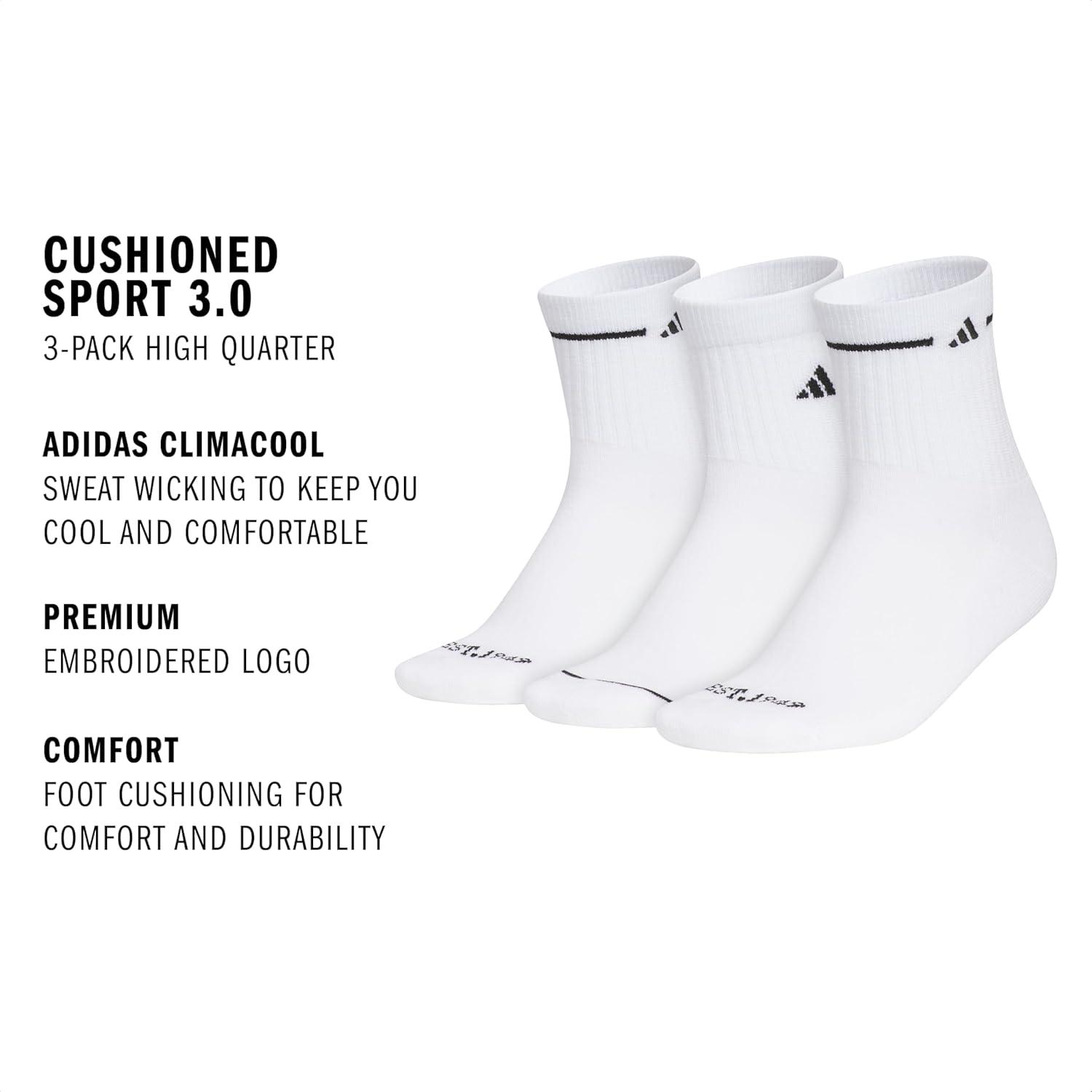 image:imageadidas Womens Cushioned Sport High Quarter Socks 3 Pairs Durable amp ComfortableWhiteBlack3
