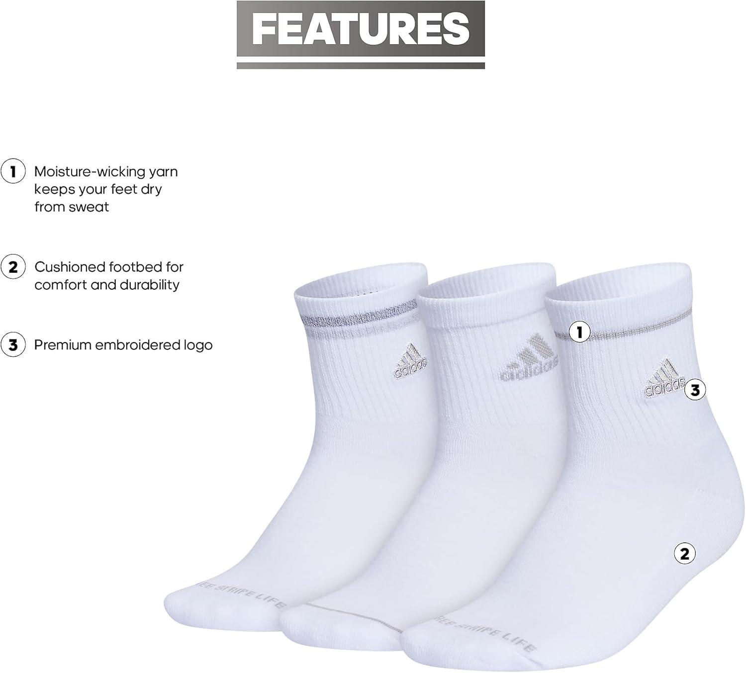 image:imageadidas Womens Cushioned Sport High Quarter Socks 3 Pairs Durable amp ComfortableWhiteClear Onix Grey2