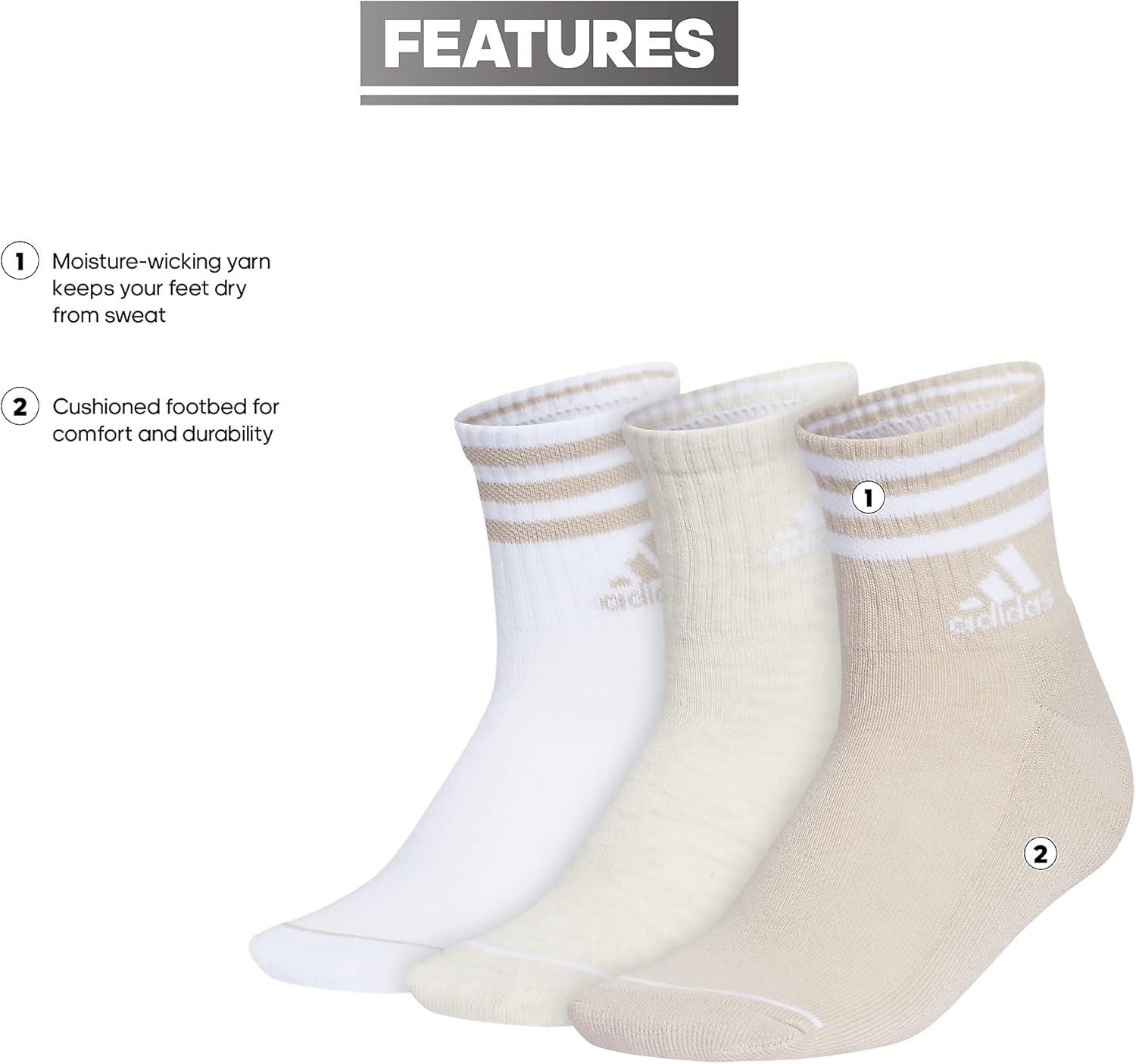 image:imageadidas Womens Cushioned Sport High Quarter Socks 3 Pairs Durable amp ComfortableWonder BeigeWhiteAlumina Heather3stripe3