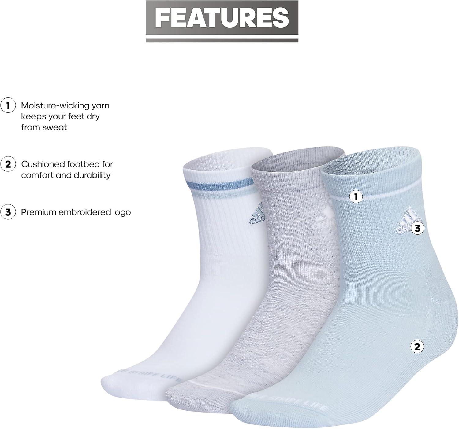 image:imageadidas Womens Cushioned Sport High Quarter Socks 3 Pairs Durable amp ComfortableWonder BlueCool Light HeatherWhite2