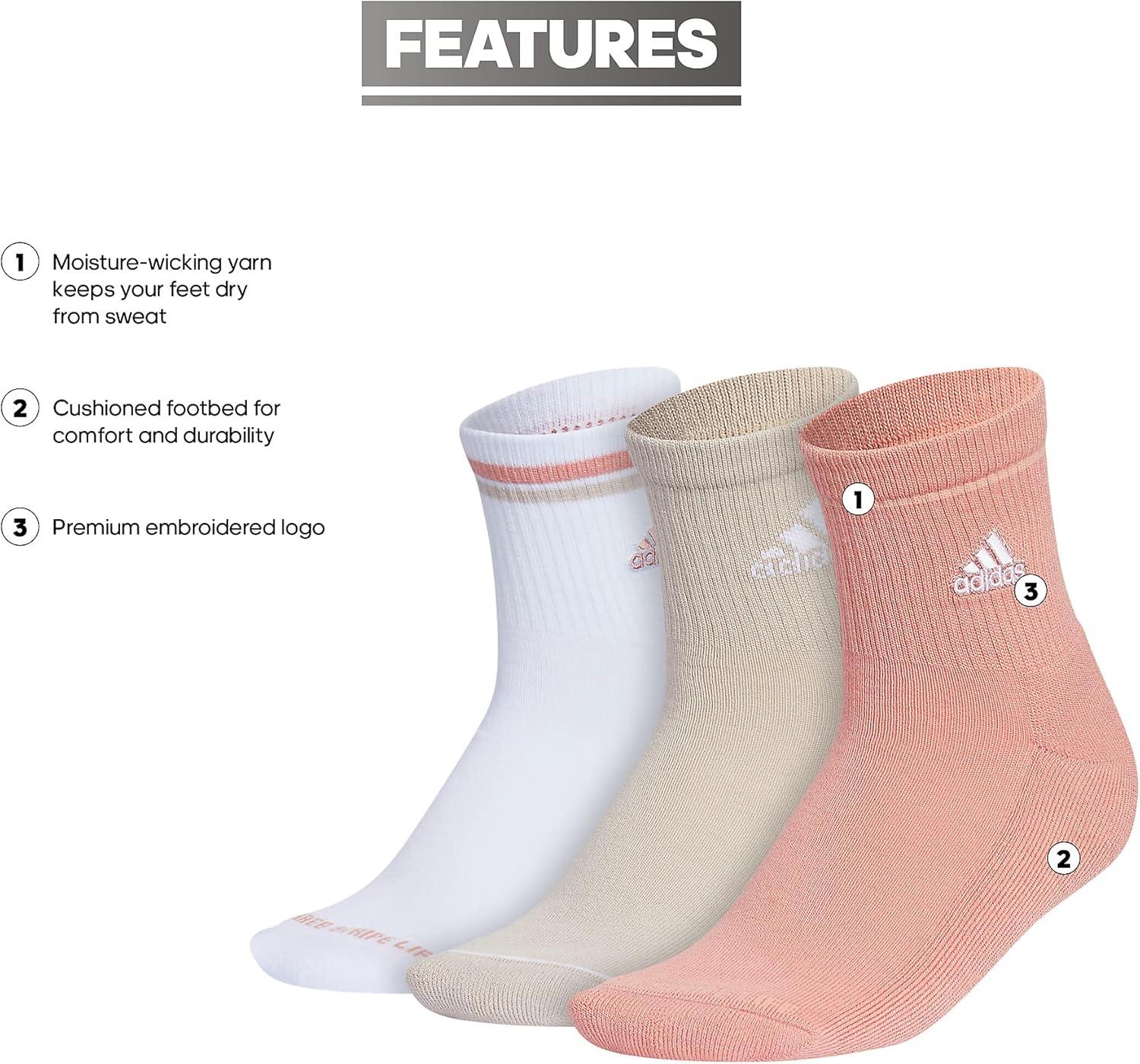 image:imageadidas Womens Cushioned Sport High Quarter Socks 3 Pairs Durable amp ComfortableWonder ClayWonder BeigeWhite2