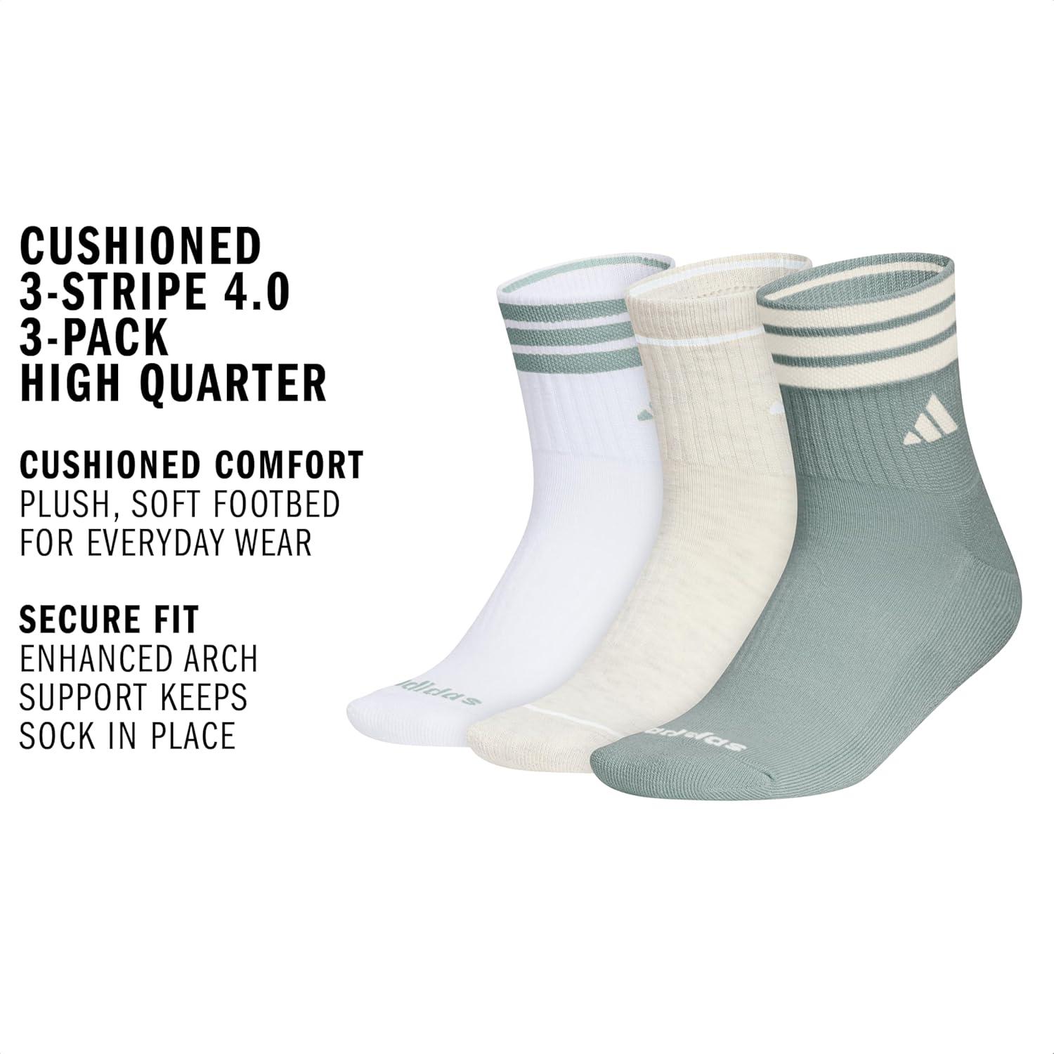 image:imageadidas Womens Cushioned Sport High Quarter Socks 3 Pairs Durable amp ComfortableWonder Sage GreenWonder WhiteWhite3stripe4