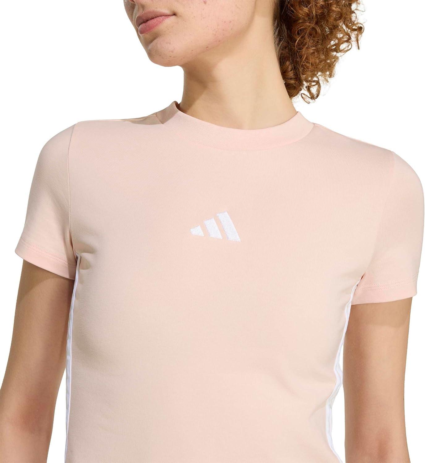 image:imageadidas Womens Essentials 3Stripes TShirtBlush PinkWhite
