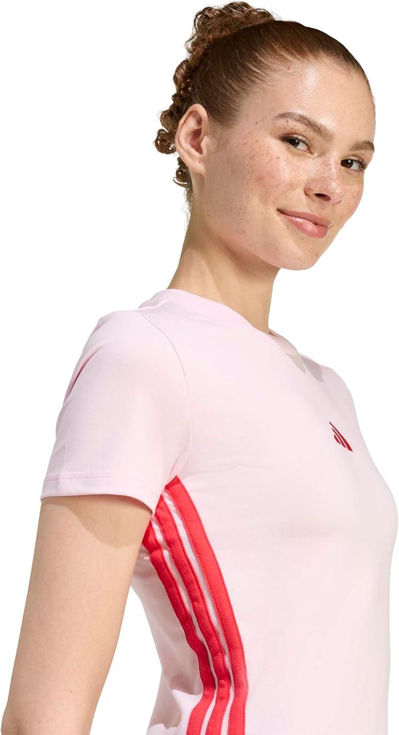 image:imageadidas Womens Essentials 3Stripes TShirtClear PinkPure Ruby