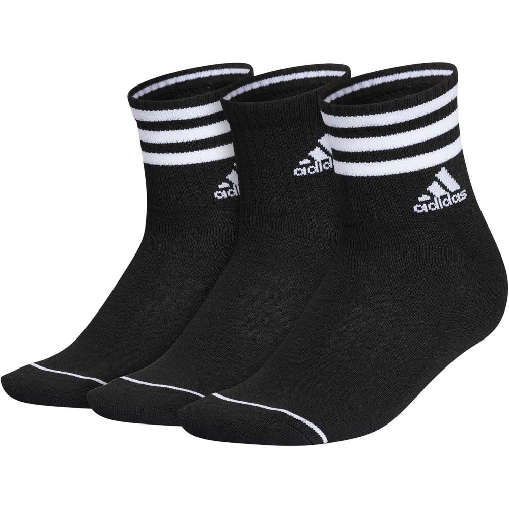 image:imageadidas Womens Cushioned Sport High Quarter Socks 3 Pairs Durable amp ComfortableBlackWhite3stripe3