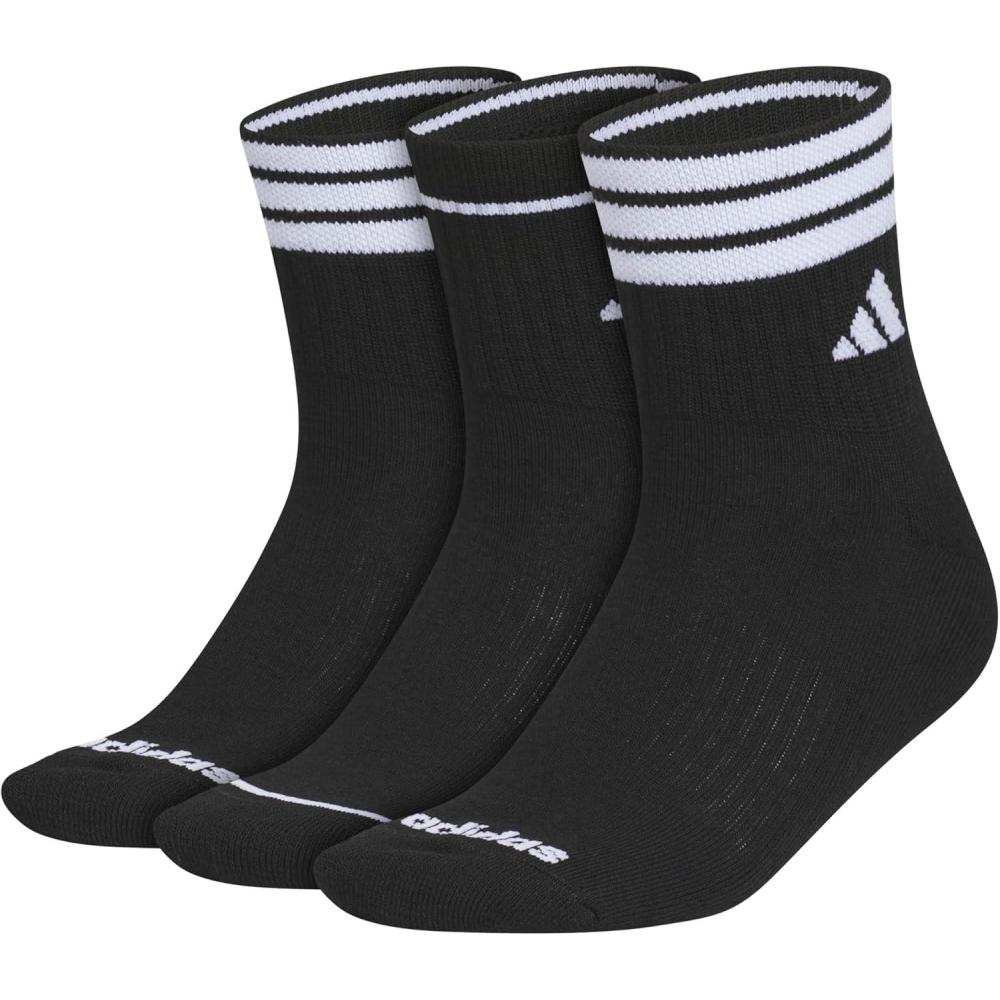 image:imageadidas Womens Cushioned Sport High Quarter Socks 3 Pairs Durable amp ComfortableBlackWhite3stripe4