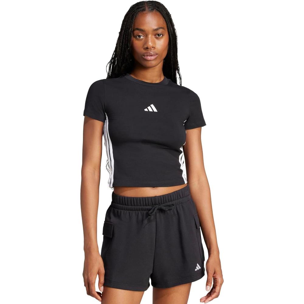 image:imageadidas Womens Essentials 3Stripes TShirtBlackWhite