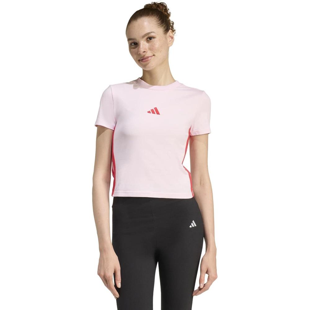 image:imageadidas Womens Essentials 3Stripes TShirtClear PinkPure Ruby