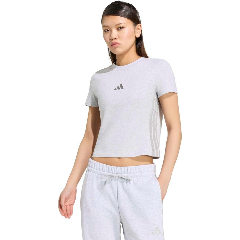 image:imageadidas Womens Essentials 3Stripes TShirtLight Grey Heather