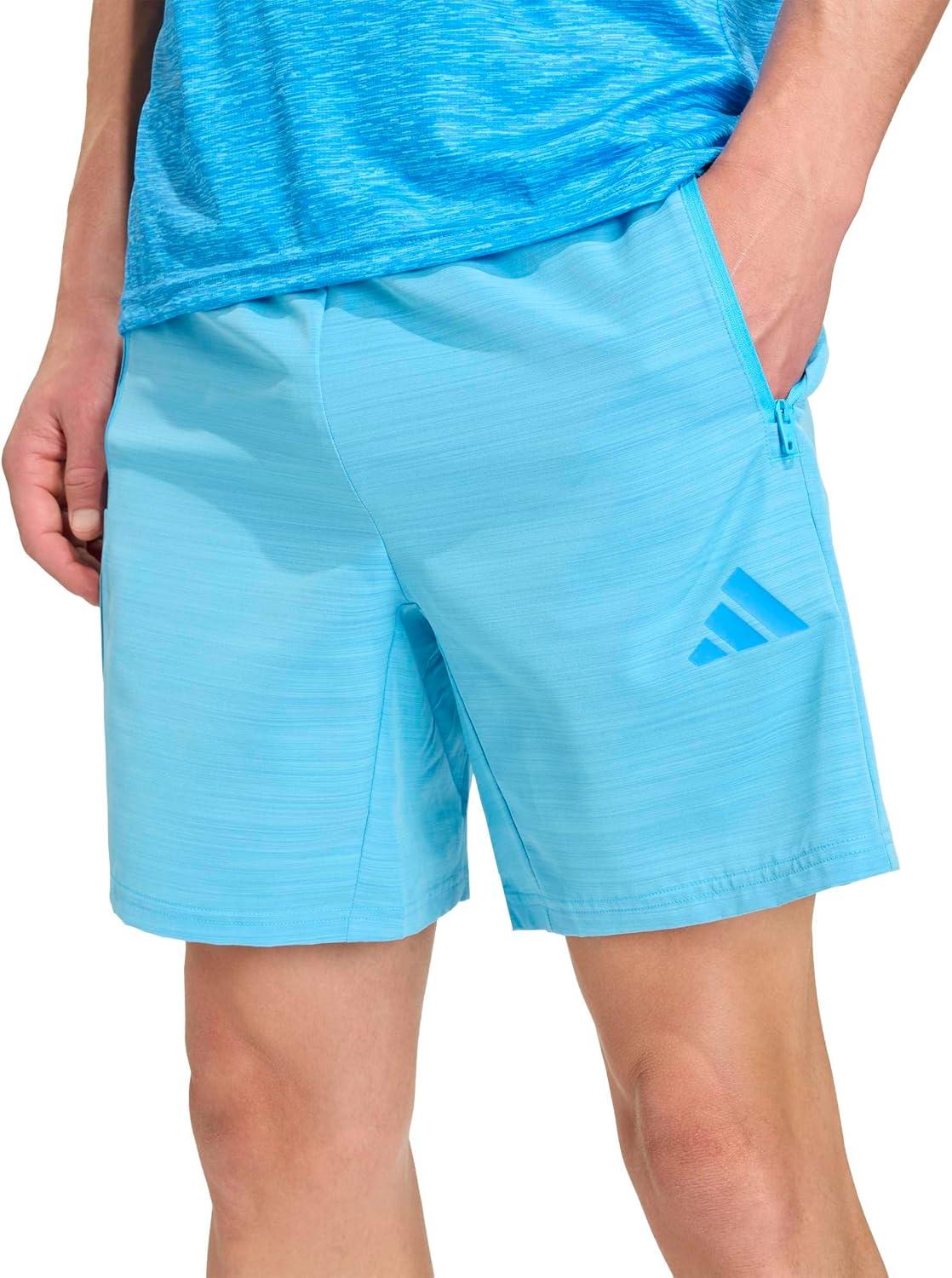 image:imageadidas Mens Workout Essentials Basic Melange Woven ShortLucid Aquamarine Melange