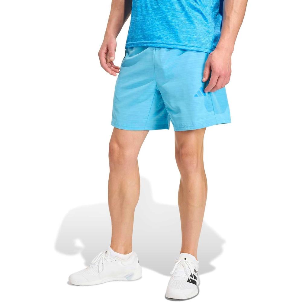 image:imageadidas Mens Workout Essentials Basic Melange Woven ShortLucid Aquamarine Melange