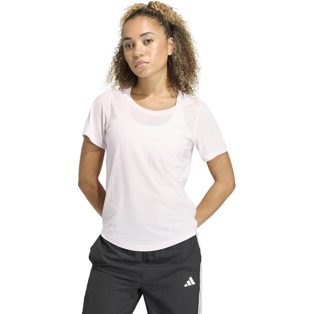 image:imageadidas Womens Workout Essentials Minimal Scoop Neck TShirtClear Pink