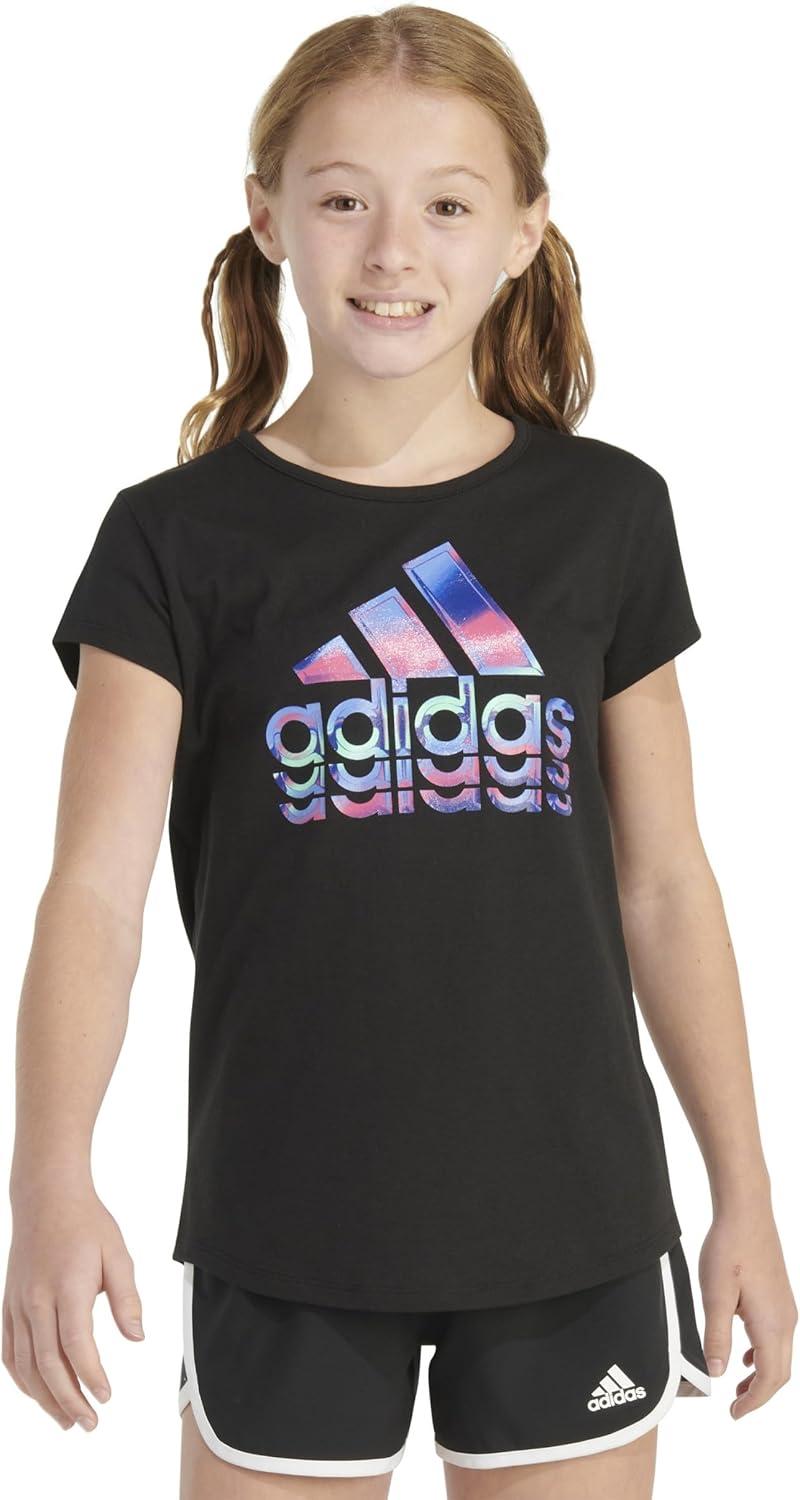 image:imageadidas Girls Short Sleeve Scoop Neck Tee TShirtBlack Multi