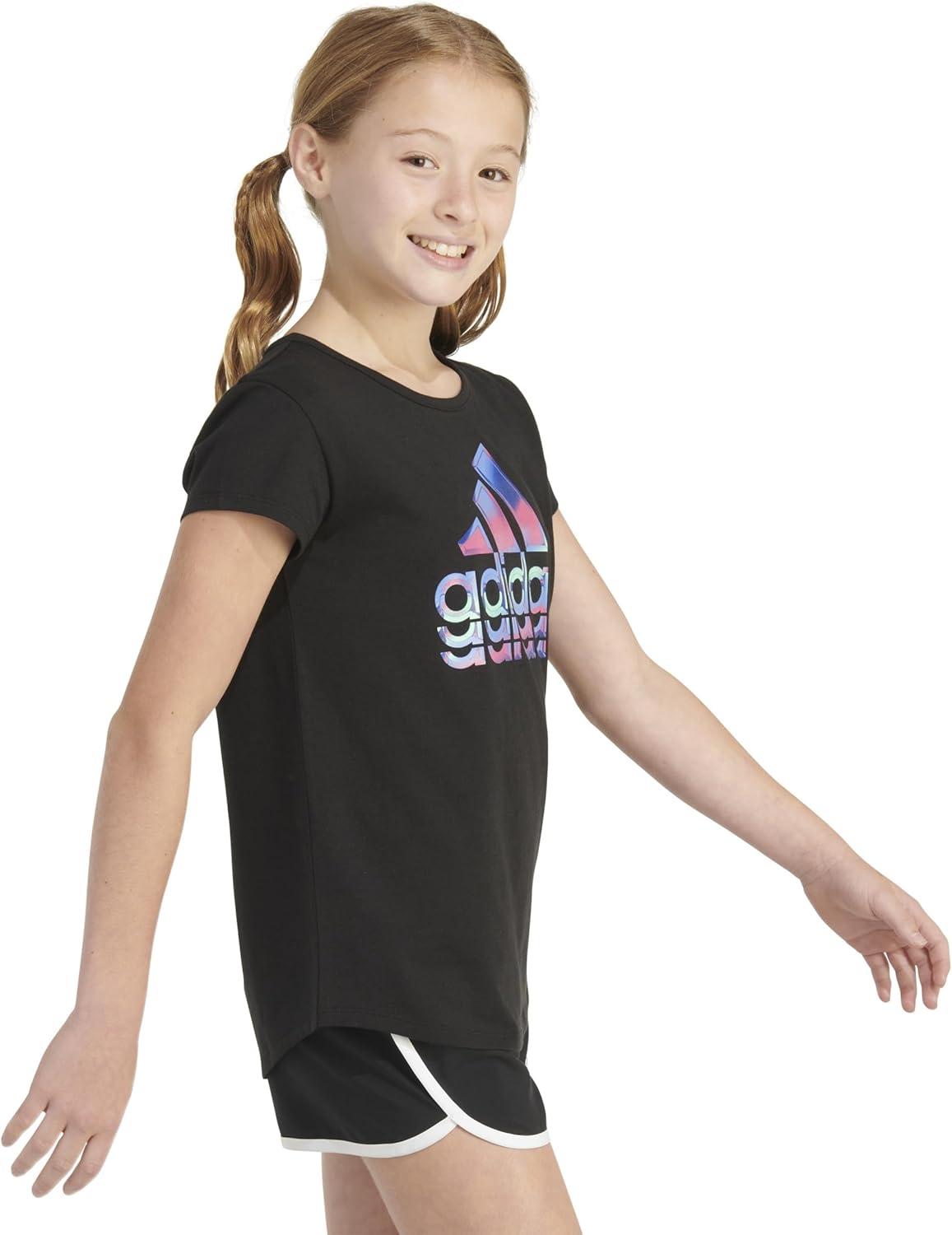 image:imageadidas Girls Short Sleeve Scoop Neck Tee TShirtBlack Multi