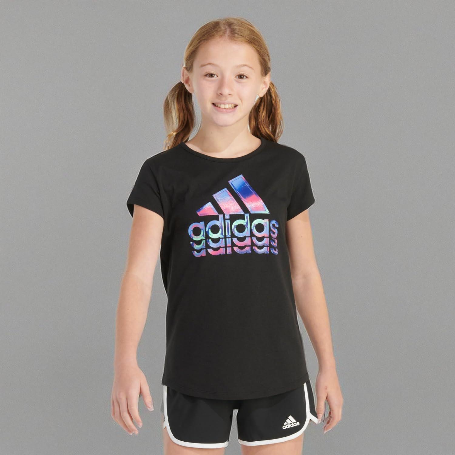 image:imageadidas Girls Short Sleeve Scoop Neck Tee TShirtBlack Multi