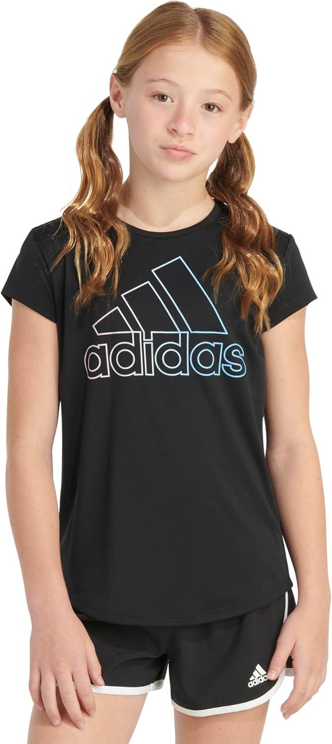image:imageadidas Girls Short Sleeve Scoop Neck Tee TShirtBlack With Multicolor