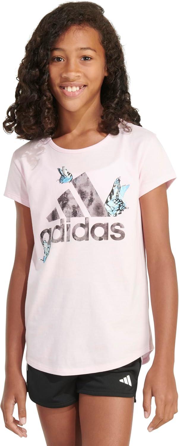 image:imageadidas Girls Short Sleeve Scoop Neck Tee TShirtLight Pink W Butterflies