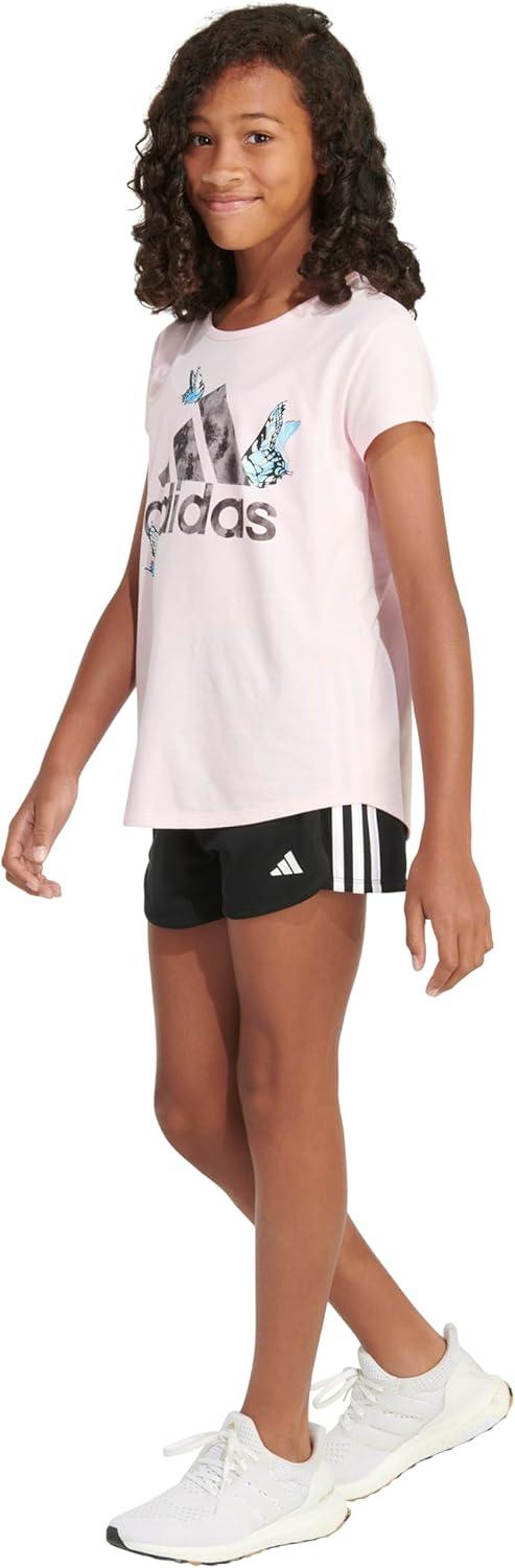 image:imageadidas Girls Short Sleeve Scoop Neck Tee TShirtLight Pink W Butterflies