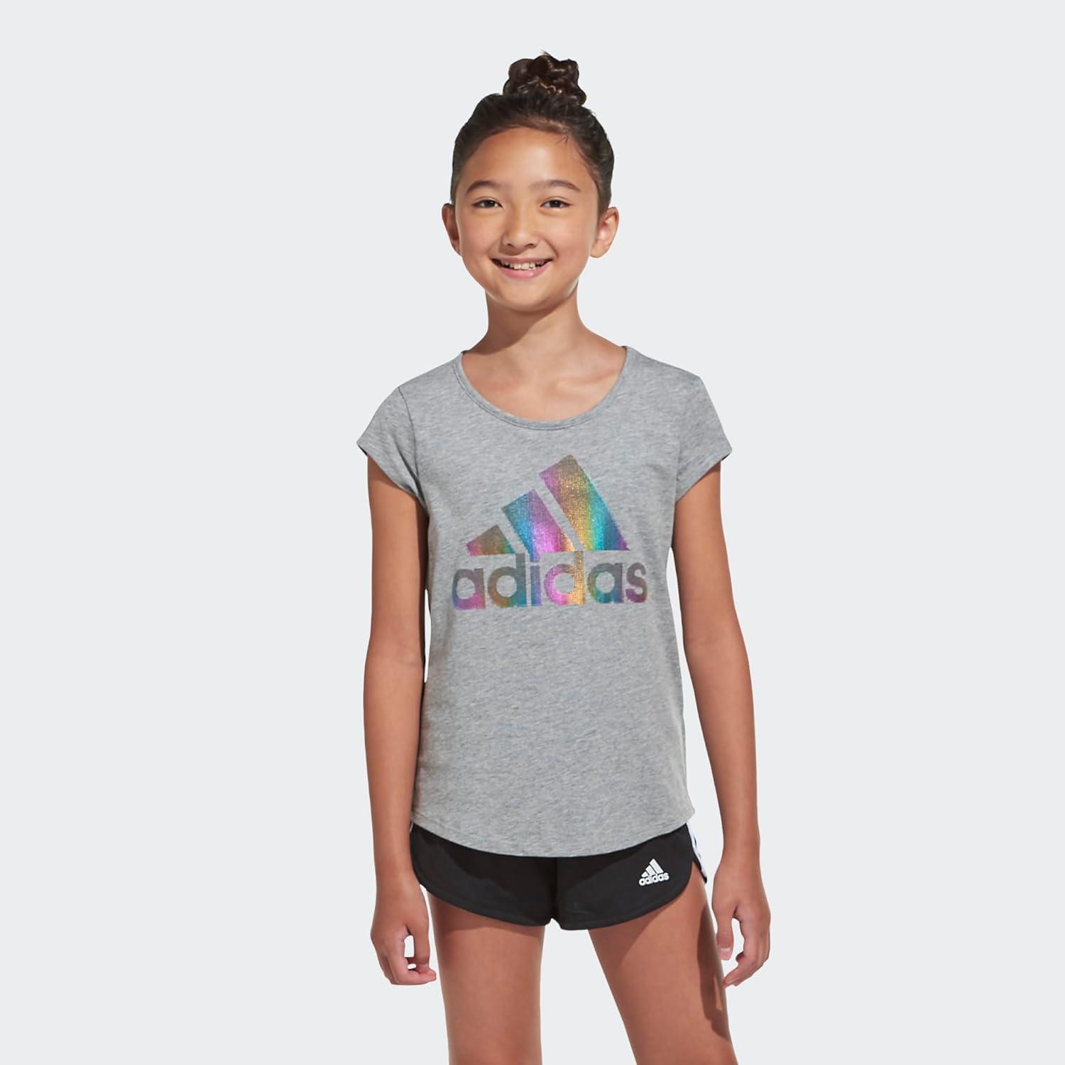 image:imageadidas Girls Short Sleeve Scoop Neck Tee TShirtMedium Grey Heather