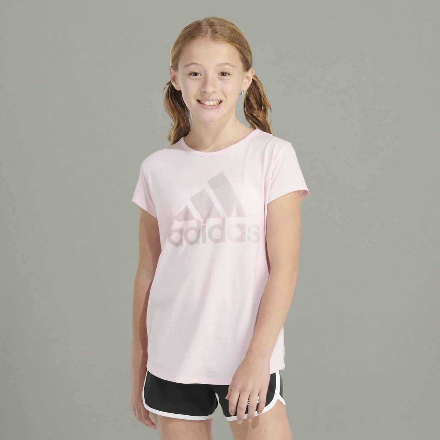 image:imageadidas Girls Short Sleeve Scoop Neck Tee TShirtPink Sparkle