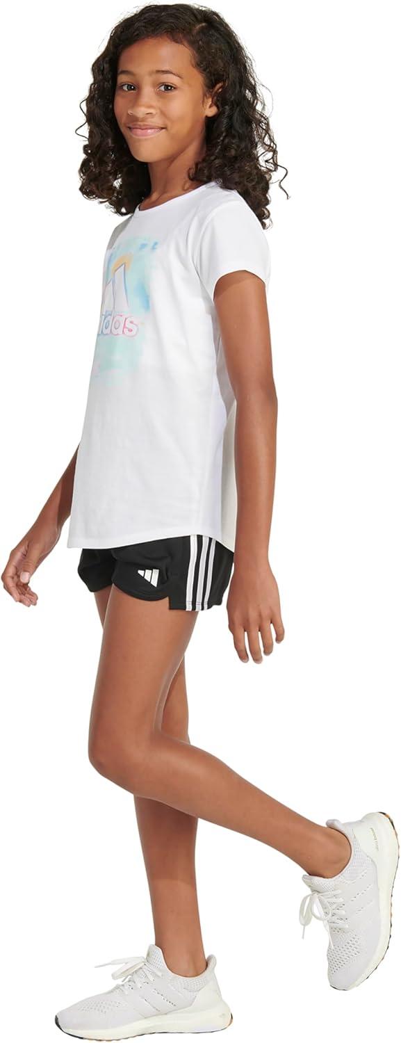 image:imageadidas Girls Short Sleeve Scoop Neck Tee TShirtWhite With Light Blue