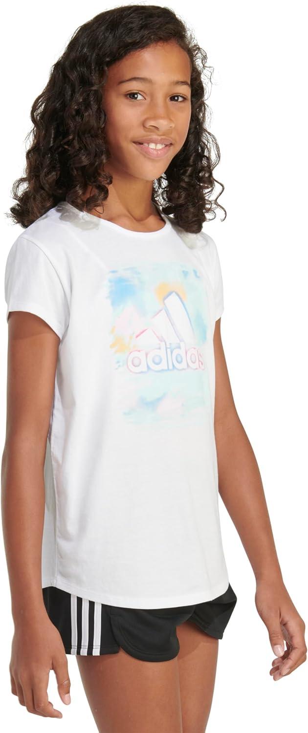 image:imageadidas Girls Short Sleeve Scoop Neck Tee TShirtWhite With Light Blue