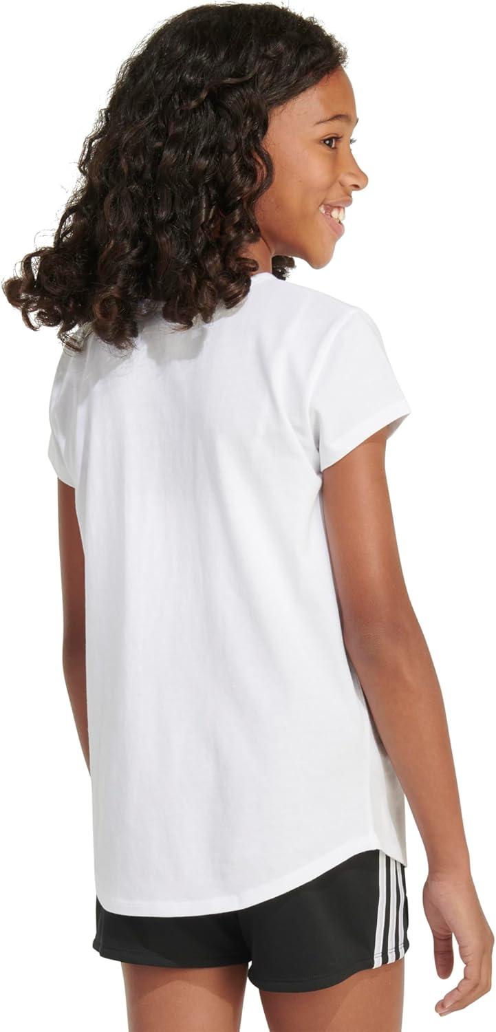 image:imageadidas Girls Short Sleeve Scoop Neck Tee TShirtWhite With Light Blue