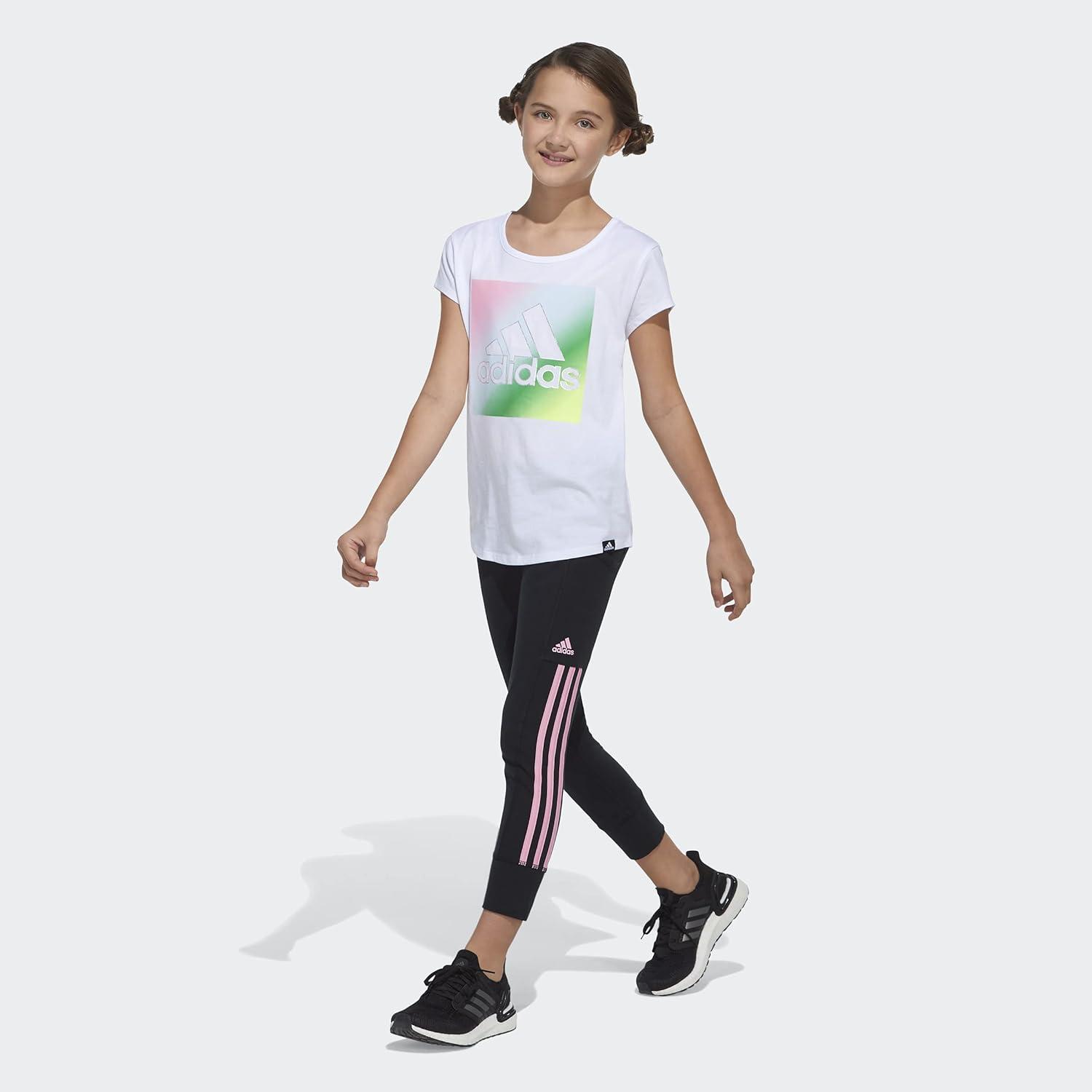 image:imageadidas Girls Short Sleeve Scoop Neck Tee TShirtWhite With Multicolor