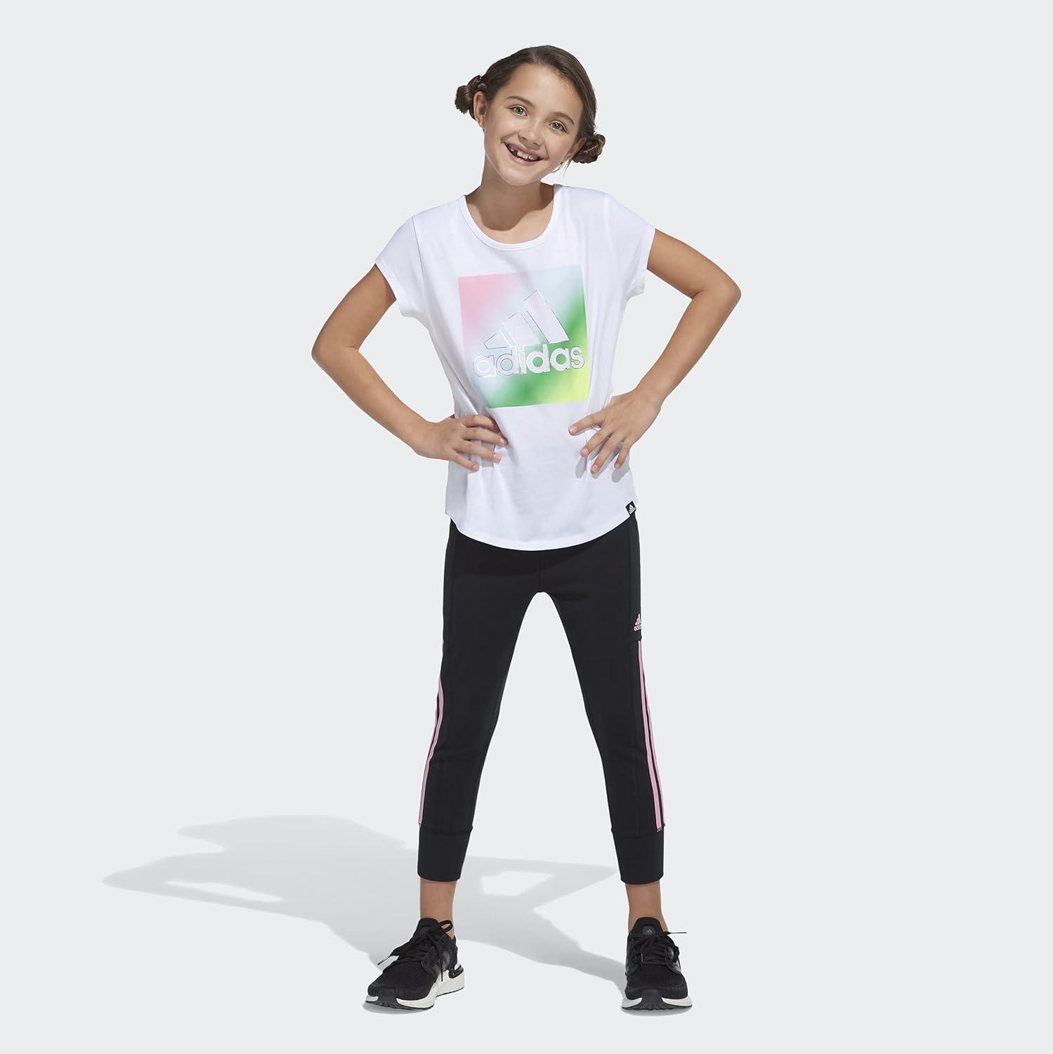 image:imageadidas Girls Short Sleeve Scoop Neck Tee TShirtWhite With Multicolor