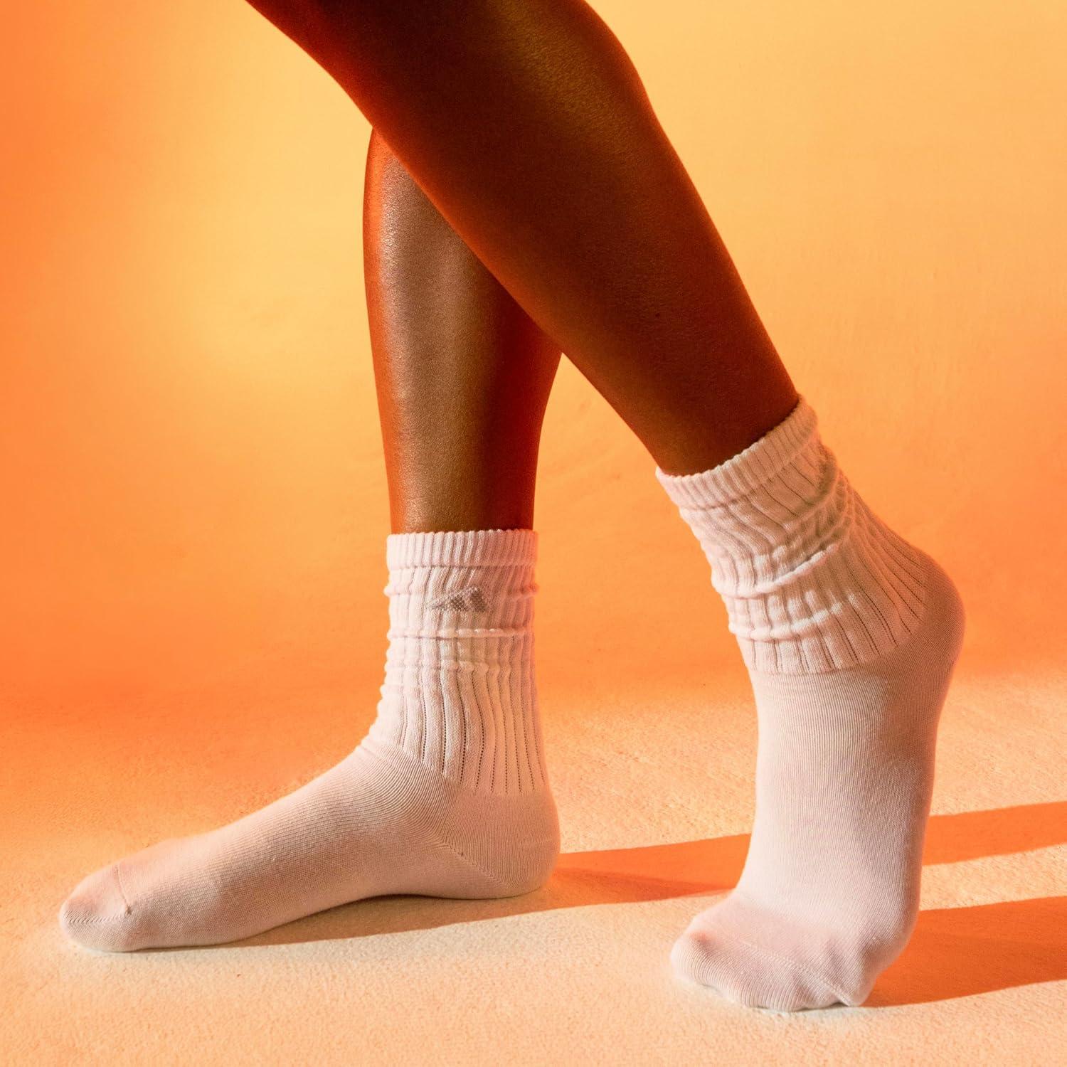 image:imageadidas womens Athletic Scrunch Crew Sock 3 Pairs Loose Slouchy FitBlush PinkWonder WhiteCrystal Linen Beige