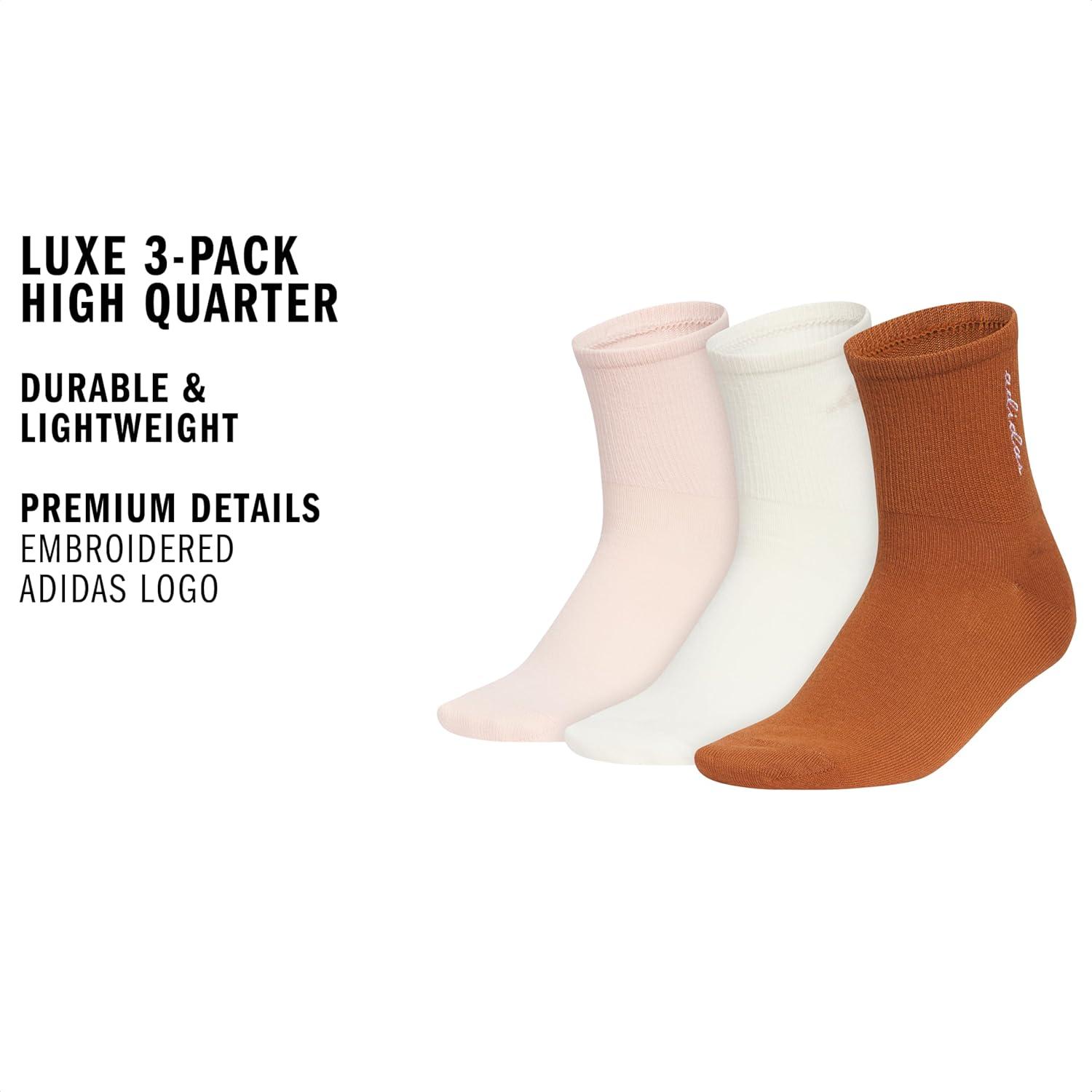 image:imageadidas womens Luxe High Quarter Sock 3 Pairs Script LogoBlush PinkWonder WhiteDusky Bronze Brown