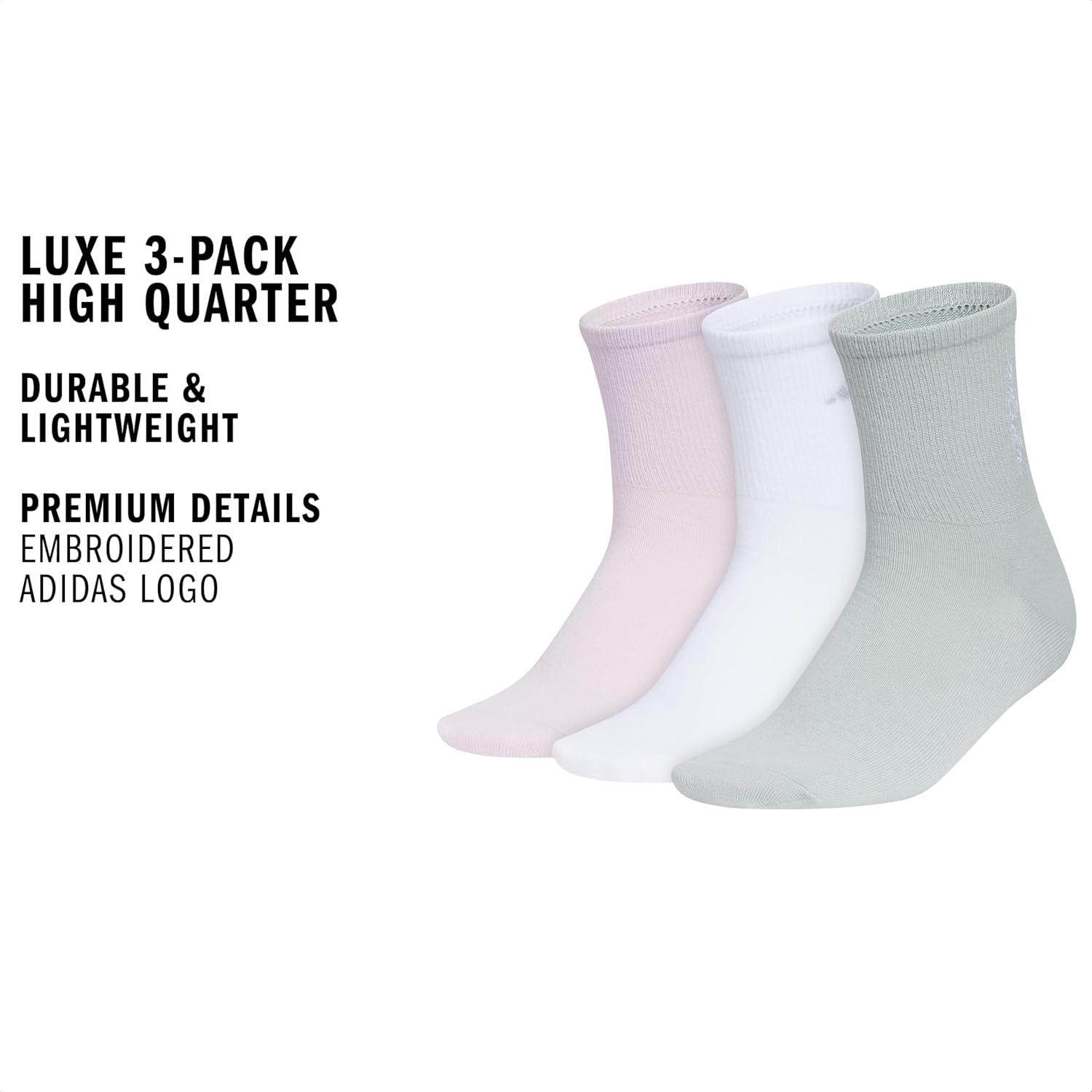 image:imageadidas womens Luxe High Quarter Sock 3 Pairs Script LogoIce LavenderWhiteWonder Sage Green