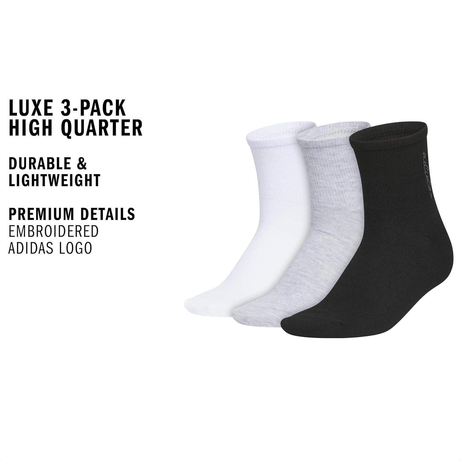 image:imageadidas womens Luxe High Quarter Sock 3 Pairs Script LogoWhiteCool Light HeatherBlack