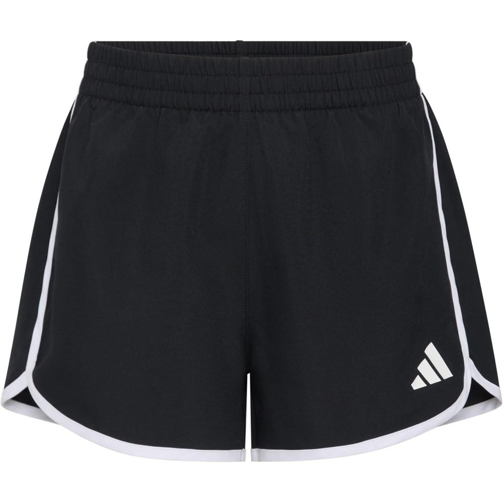 image:imageAdidas Girls Elastic Waistband Retro Woven ShortsBlackWhite Stripe