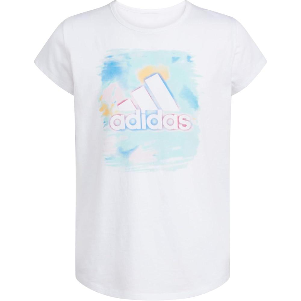 image:imageadidas Girls Short Sleeve Scoop Neck Tee TShirtWhite With Light Blue
