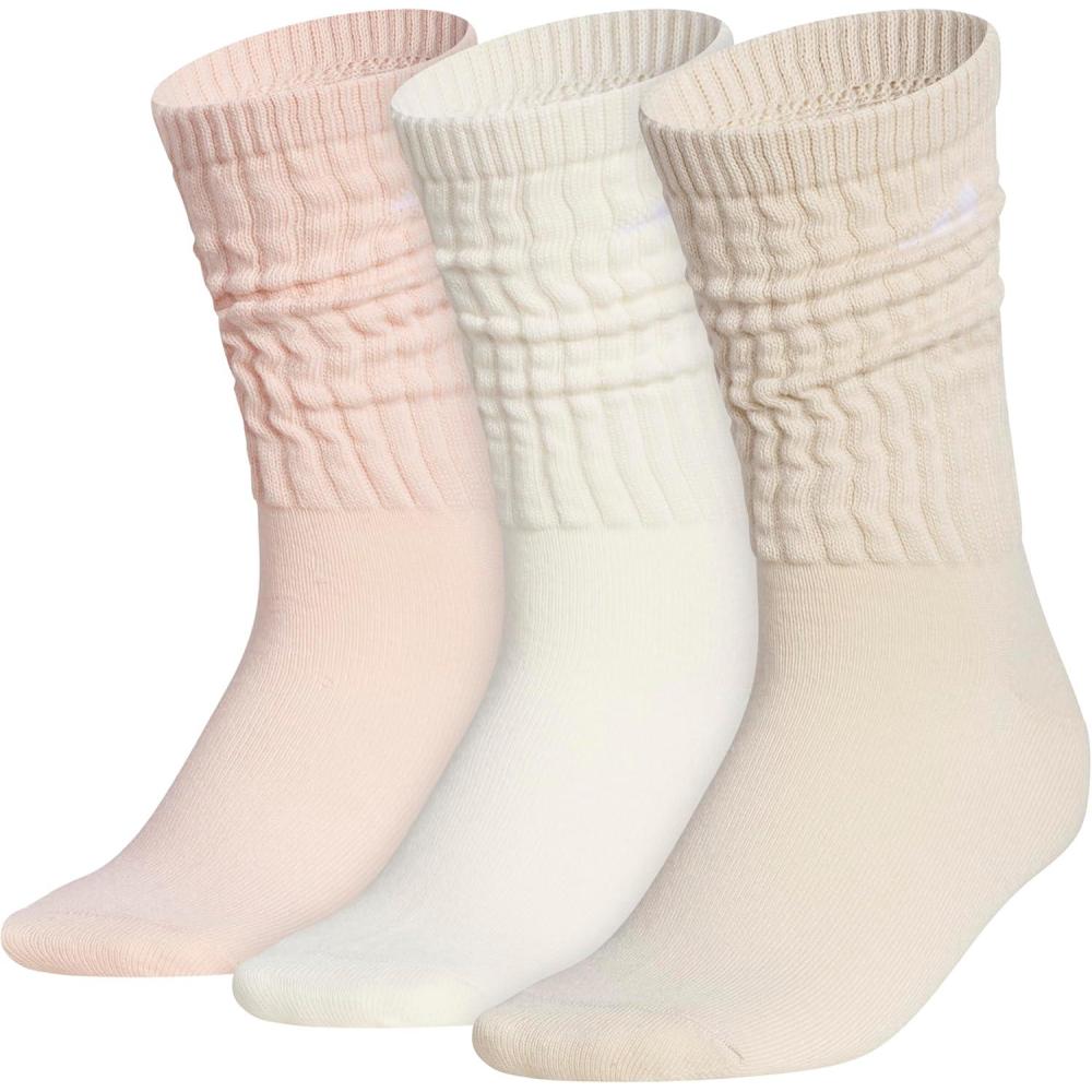 image:imageadidas womens Athletic Scrunch Crew Sock 3 Pairs Loose Slouchy FitBlush PinkWonder WhiteCrystal Linen Beige