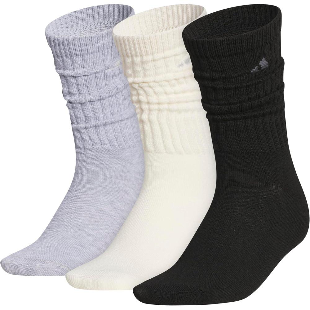 image:imageadidas womens Athletic Scrunch Crew Sock 3 Pairs Loose Slouchy FitCool Light HeatherWonder WhiteBlack