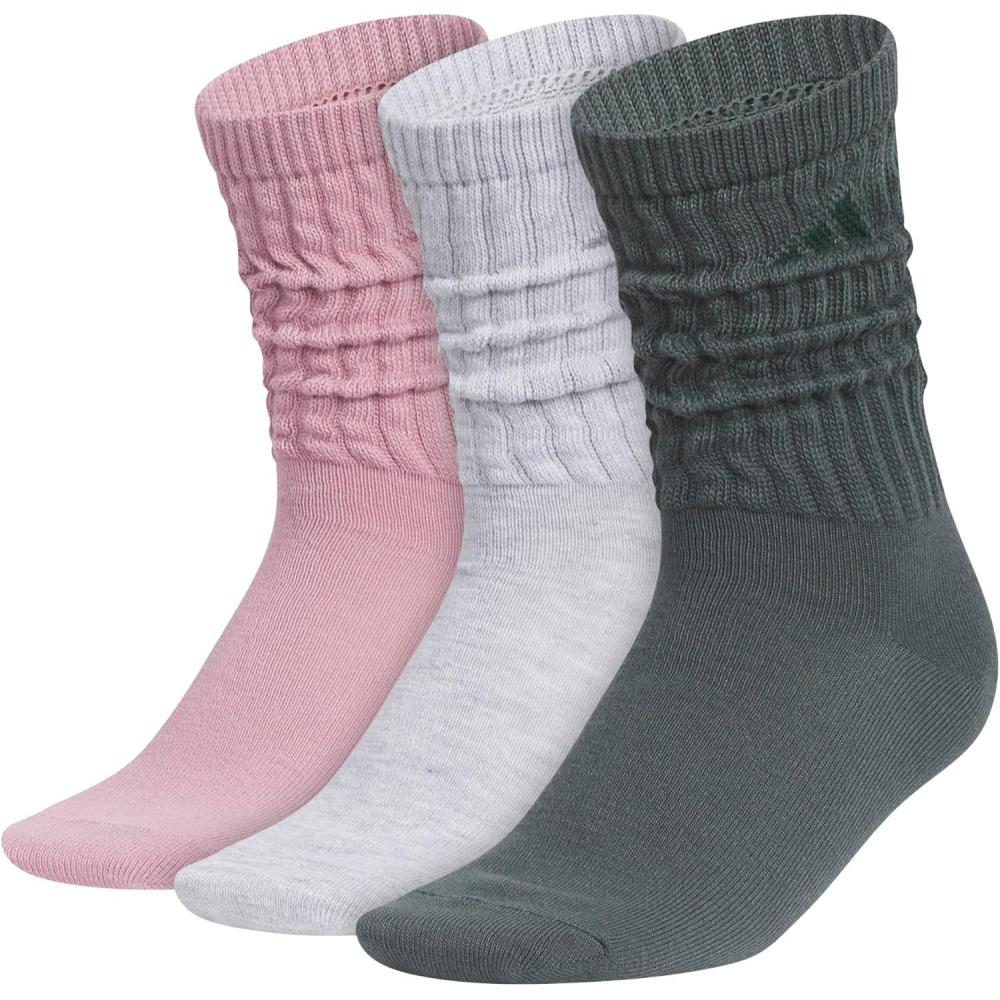 image:imageadidas womens Athletic Scrunch Crew Sock 3 Pairs Loose Slouchy FitMagic Mauve PurpleCool Light HeatherLegend Ivy Green