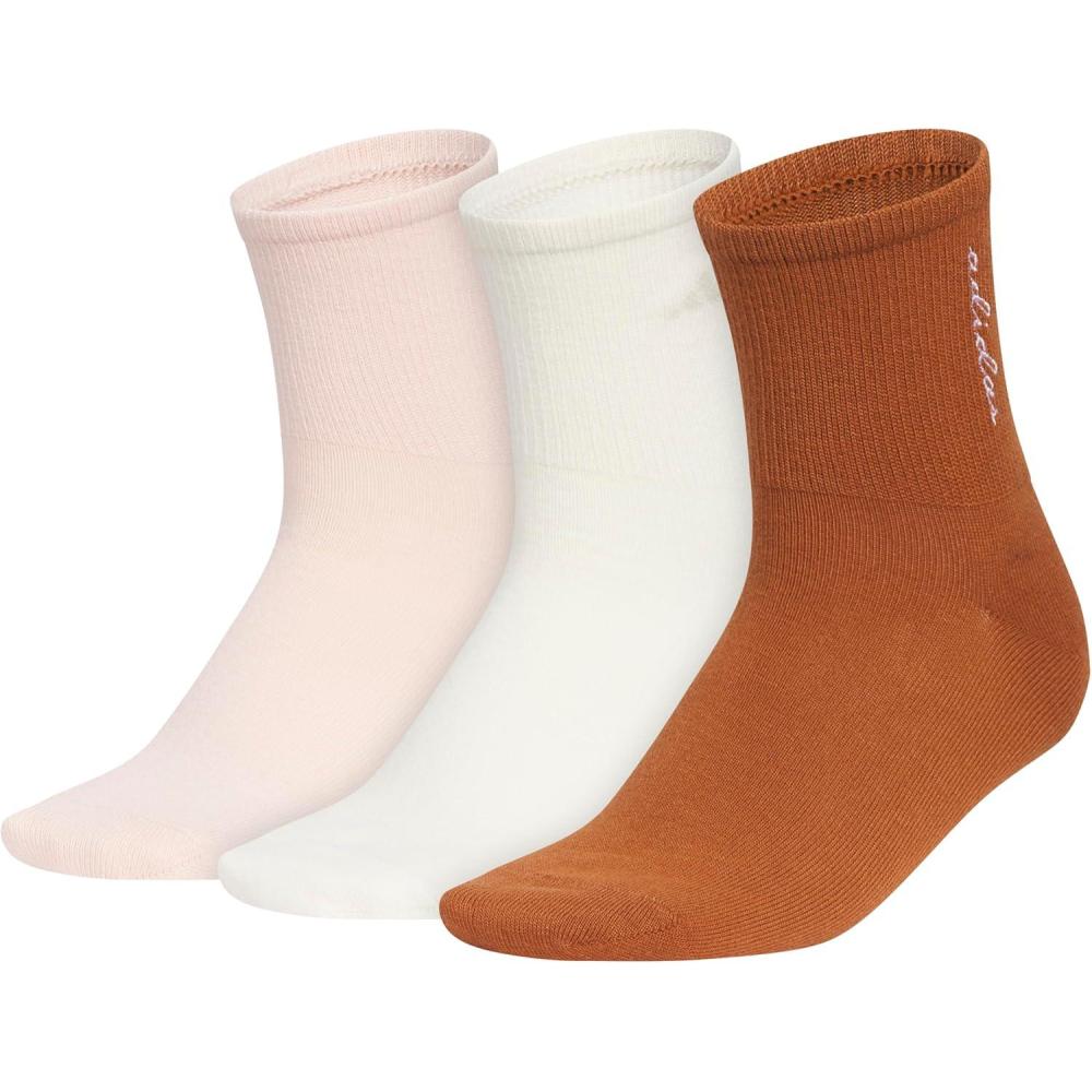 image:imageadidas womens Luxe High Quarter Sock 3 Pairs Script LogoBlush PinkWonder WhiteDusky Bronze Brown