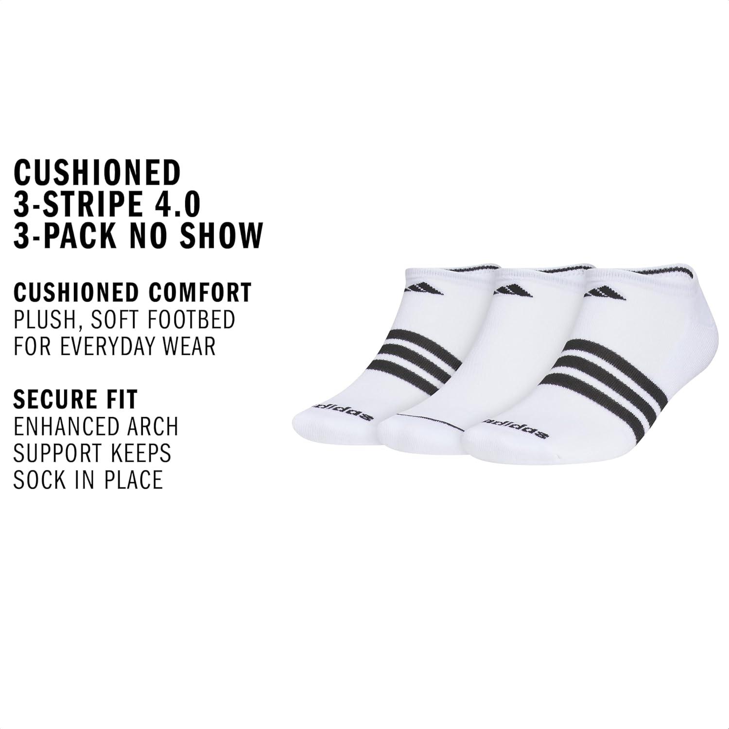 image:imageadidas Mens Cushioned No Show Socks 3 Pairs Durable amp ComfortableWhiteBlack3stripe4
