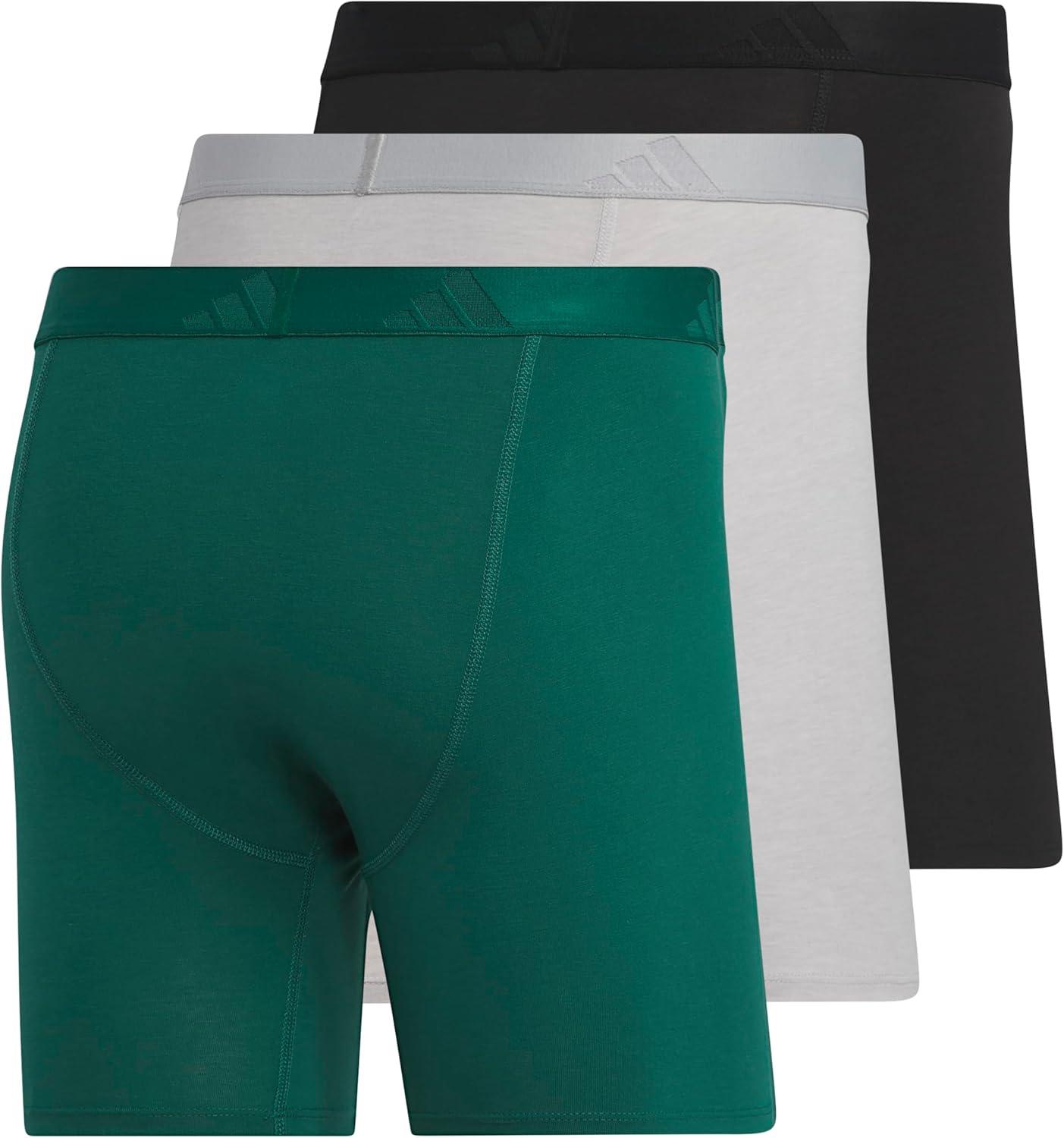 image:imageadidas Mens Luxe Underwear 3Pack Boxer Briefs or Trunks Premium Ultra Soft ComfortCollegiate GreenHeather Mgh Solid GreyBlackBoxer Brief