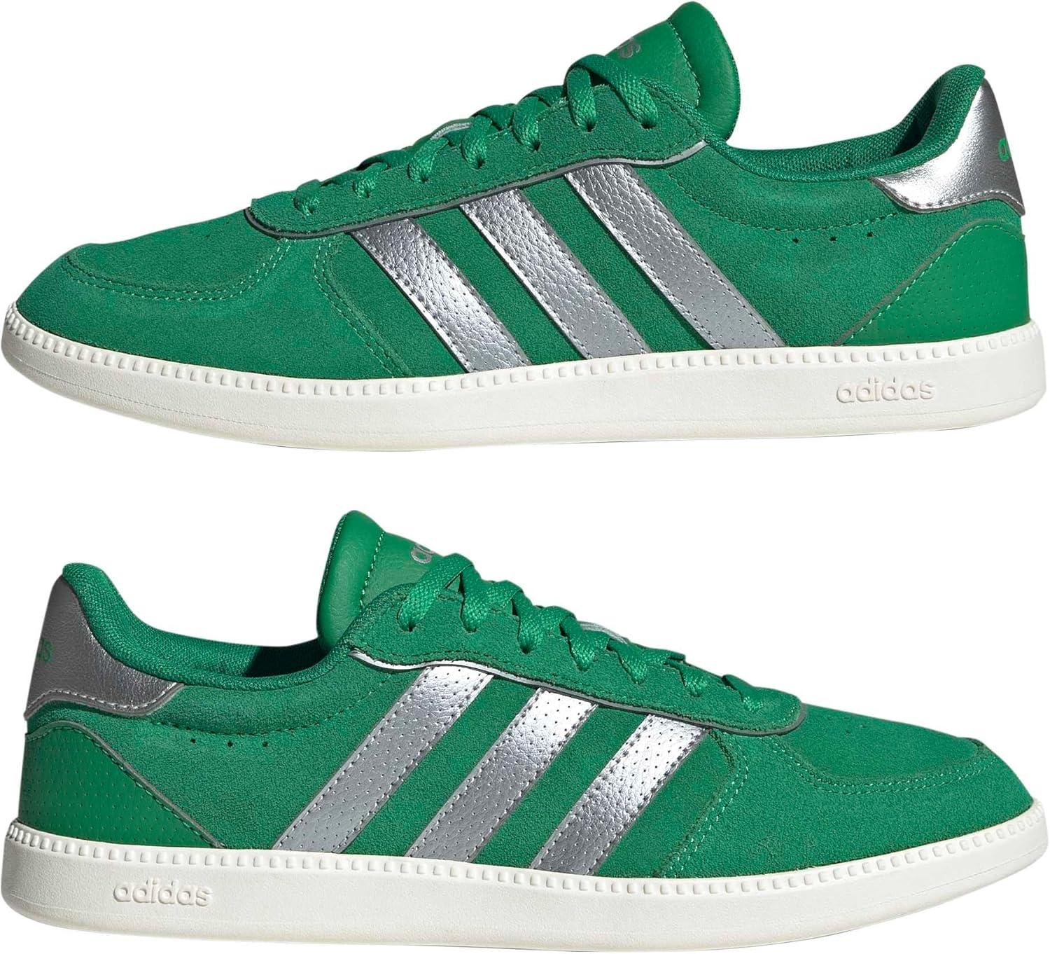 image:imageadidas Womens Breaknet Sleek SneakersGreenSilver MetallicWhite