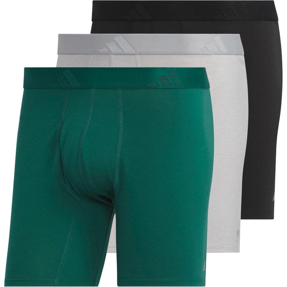 image:imageadidas Mens Luxe Underwear 3Pack Boxer Briefs or Trunks Premium Ultra Soft ComfortCollegiate GreenHeather Mgh Solid GreyBlackBoxer Brief