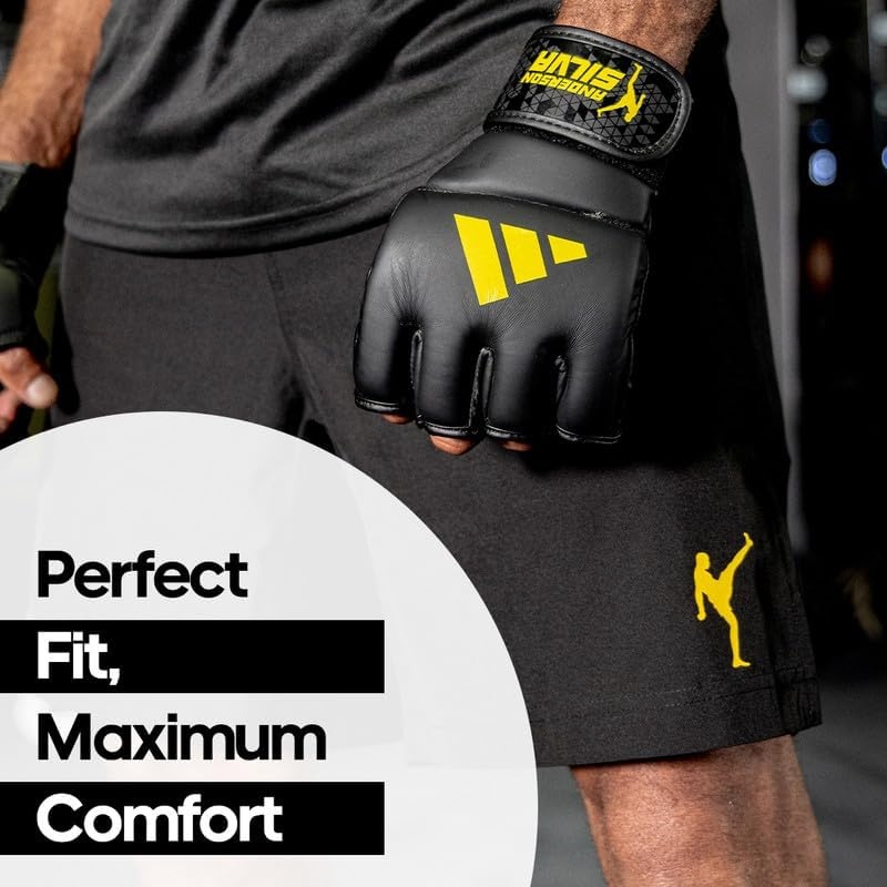 image:imageAdidas x Anderson Silva Everyday Use Training and Grappling Gloves MMA Fight Style PU Outer Shell Tested and Designed by the LegendOrbit GreenBlackYellow