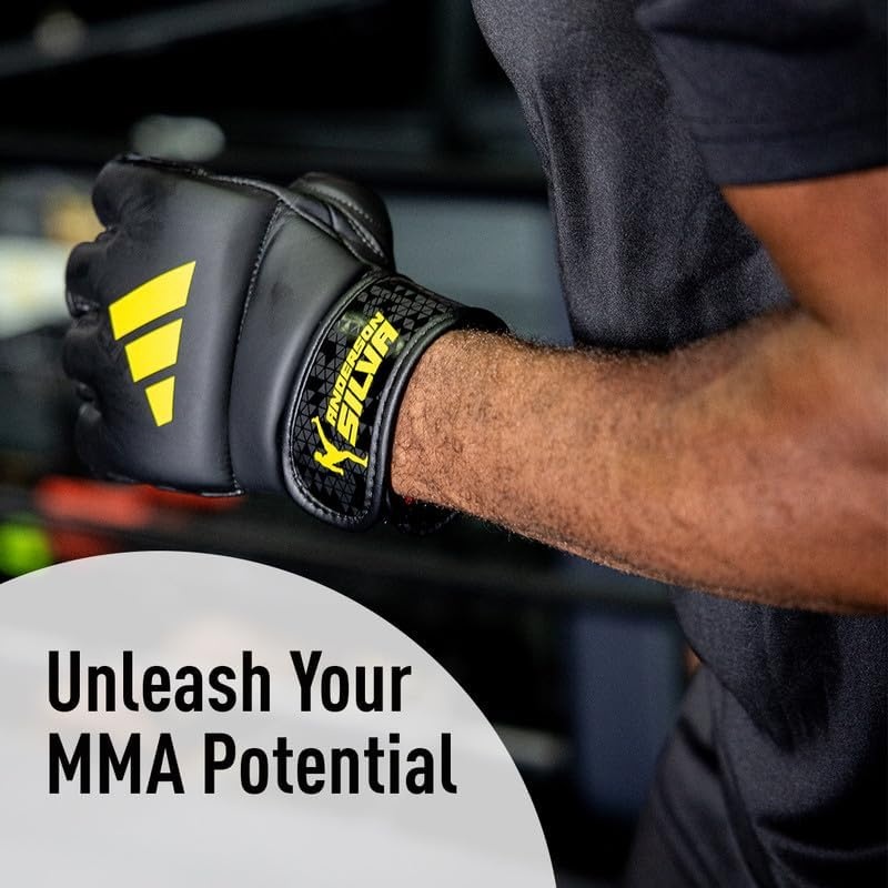 image:imageAdidas x Anderson Silva Everyday Use Training and Grappling Gloves MMA Fight Style PU Outer Shell Tested and Designed by the LegendOrbit GreenBlackYellow