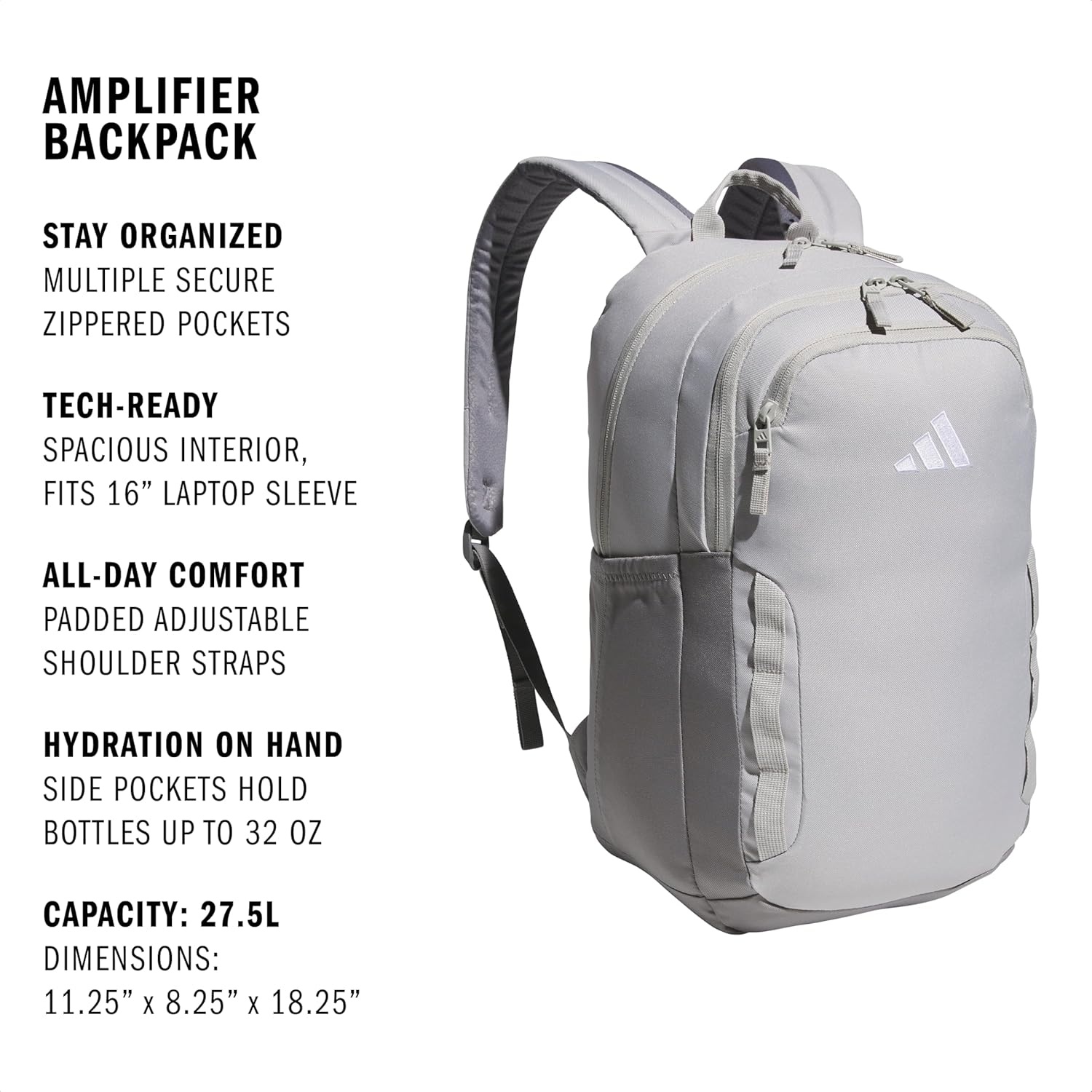 image:imageadidas Amplifier Backpack for Laptop School and Gym 28LGrey TwoGrey ThreeRegular